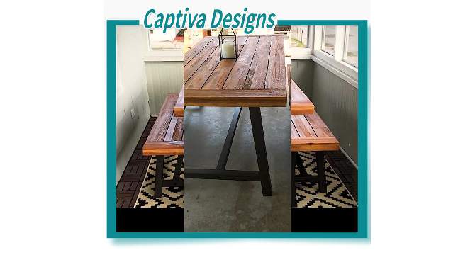 3pc Acacia Patio Dining Set with 2 Benches - Teak - Captiva Designs, 2 of 13, play video