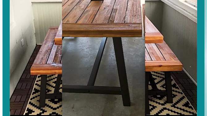 Outdoor Acacia Wood Rectangle Dining Table with Steel Frame - Captiva Designs, 2 of 14, play video