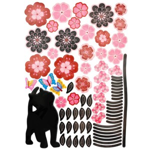 Slickblue Cat & Flowers Wall Decals 19.5"x27.0" – Adorable Cat Design Vinyl Stickers for Home Walls - 1 of 3