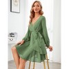 Clearlove Women Mini Dress  Wrap V Neck Long Sleeve Waist Tie Dress Layerd Flowy Flutter Skater Dress - 3 of 4