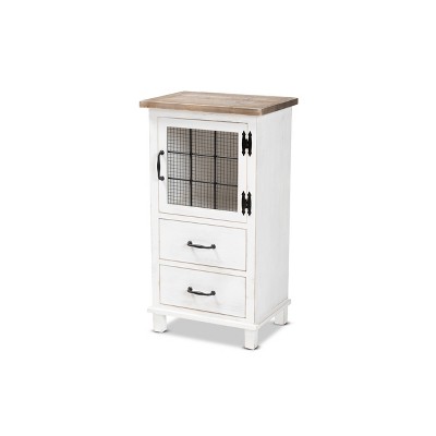 Faron Finished Wood 2 Drawer Storage Cabinet White/Oak Brown - Baxton Studio