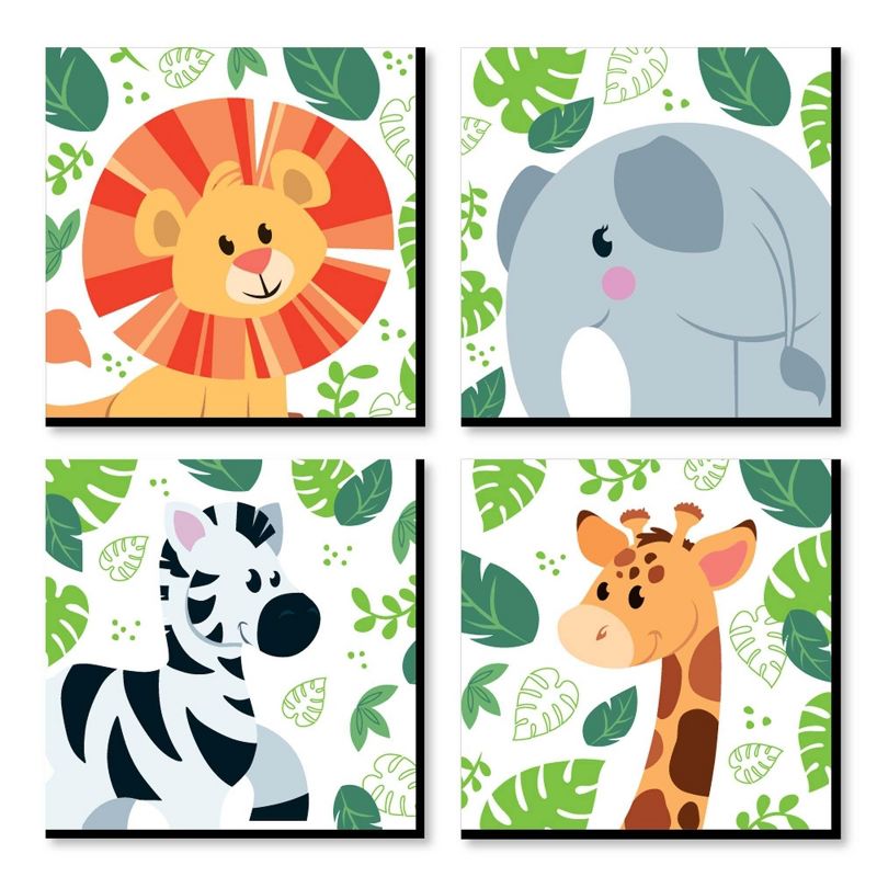 Big Dot of Happiness Jungle Party Animals - Safari Animal Kids Room, Nursery & Home Decor - 11 x 11 inches Wall Art - Set of 4 Prints for baby's room, 1 of 9