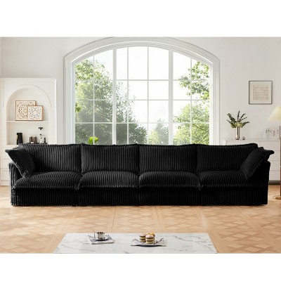 Slipcovered Sectional Sofa, 4 Seater Sofa with Removable Cover, Corduroy Fabric Sectional Sofas, Deep Couch for Living Room-Cuddlewood