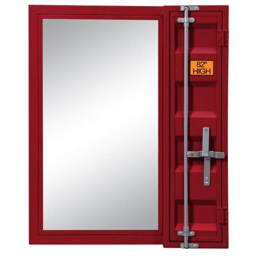Royal Hampton Style Metal Vanity Mirror with Recessed Door Storage, Red