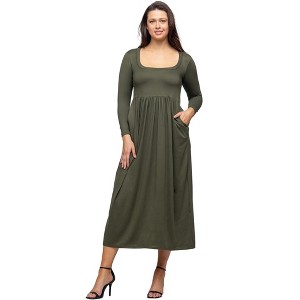 24seven Comfort Apparel Long Sleeve Empire Waist Pocket Maxi Dress - 1 of 4