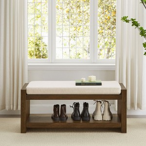 CAVINAS Retro 2-Tier Accent Shoe Bench Rock with Cushion & Lower Shelf,Multifunctional Storage Bench for Entryway,Living Room - 1 of 4