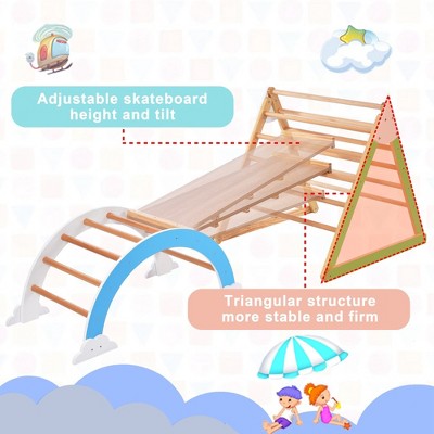 Whisen Wooden Climbing Triangle Set, Indoor Arc Climber, Ramp & Arch Rocker, Multifunction - Natural Wood