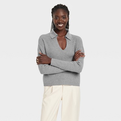 Women's Collared Polo Ribbed Pullover Sweater - A New Day™
