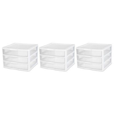 Sterilite Clear Plastic Stackable Small 3 Drawer Storage System For ...