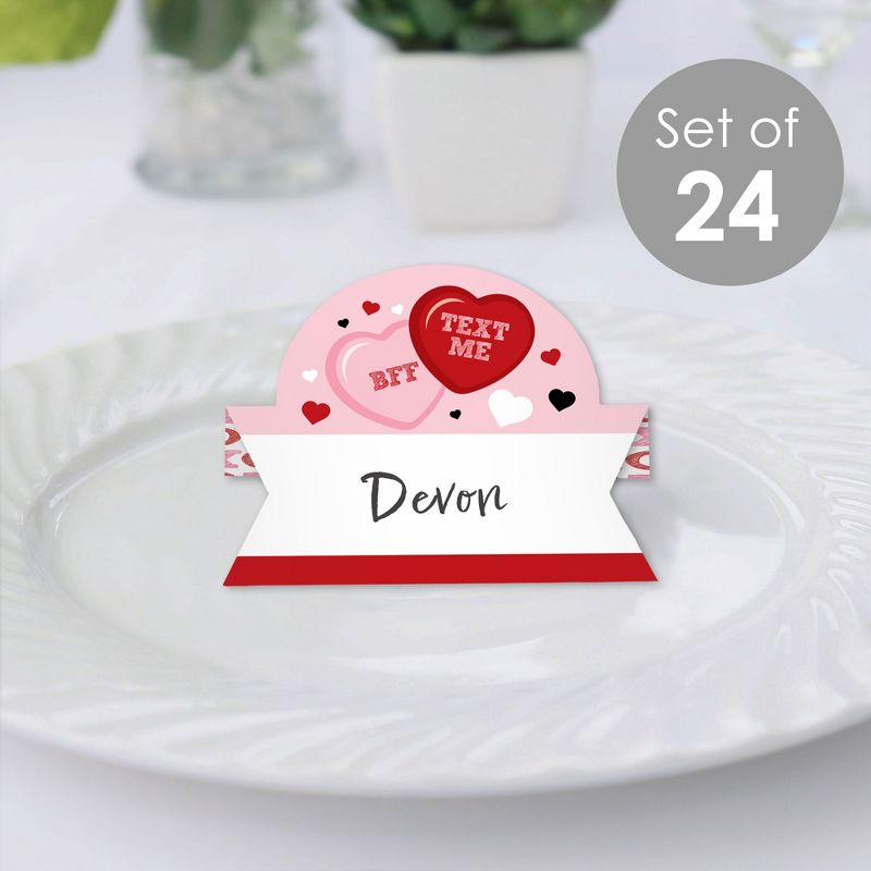 Big Dot of Happiness Conversation Hearts - Valentine’s Day Party Tent Buffet Card - Table Setting Name Place Cards - Set of 24, 2 of 9