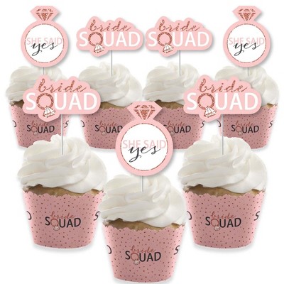 Big Dot of Happiness Bride Squad - Cupcake Decoration - Rose Gold Bridal Shower or Bachelorette Party Cupcake Wrappers and Treat Picks Kit - Set of 24