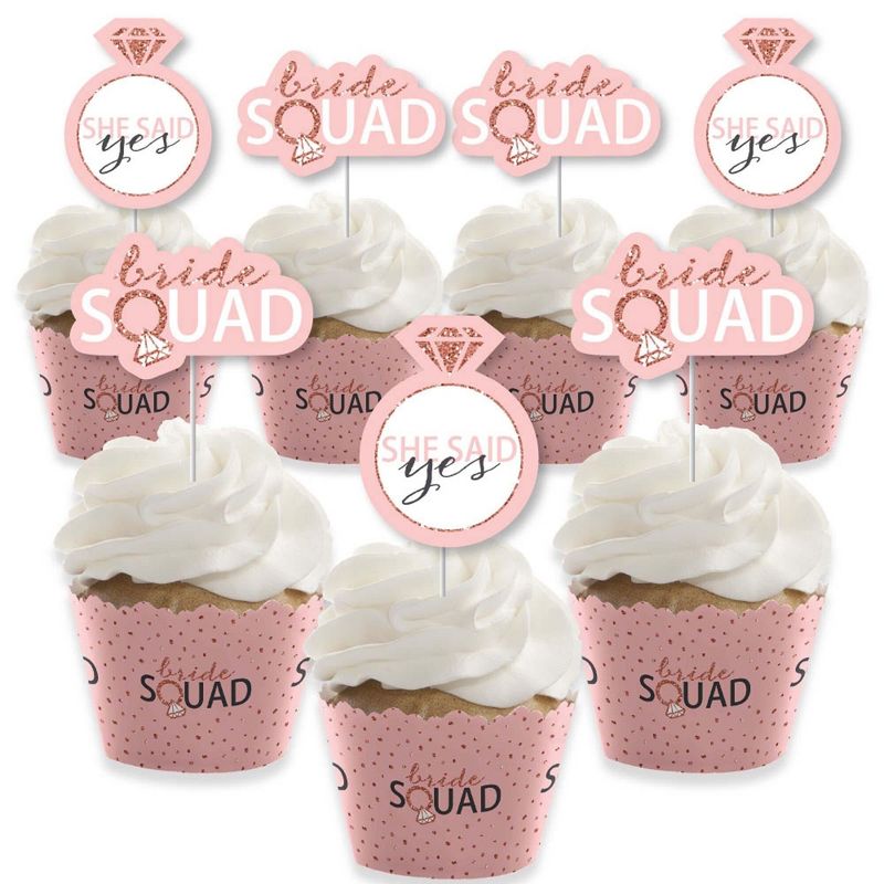 Big Dot of Happiness Bride Squad - Cupcake Decoration - Rose Gold Bridal Shower or Bachelorette Party Cupcake Wrappers and Treat Picks Kit - Set of 24, 1 of 7