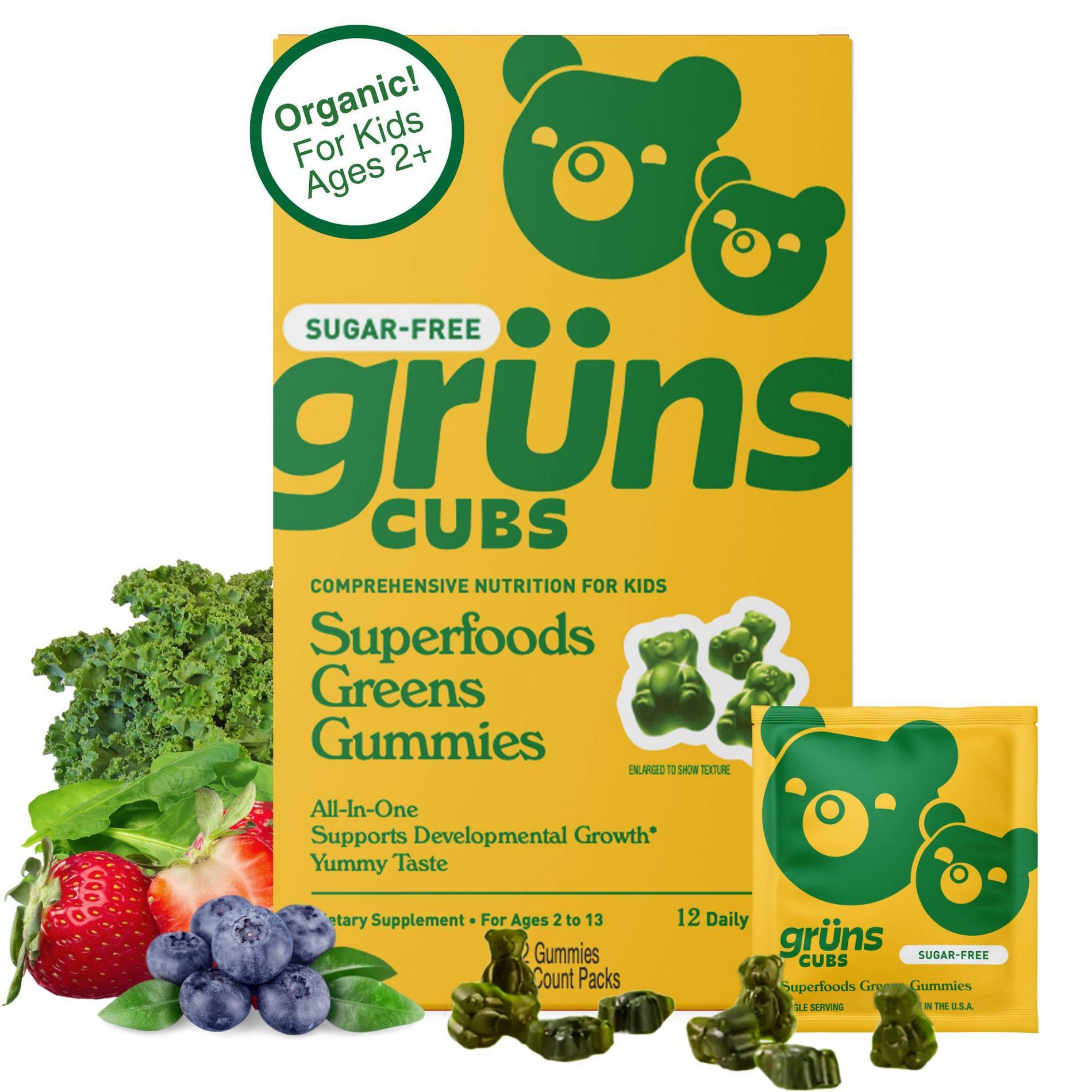 Grüns Kids' Sugar-Free Superfoods Greens Gummies - 72ct/12 Servings