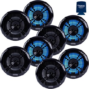 Memphis Audio LED Marine Speaker Pack: 4 Pairs of MXA602SLB 6.5" Marine Grade Coaxial Speakers, Black With Blue LED - 1 of 4
