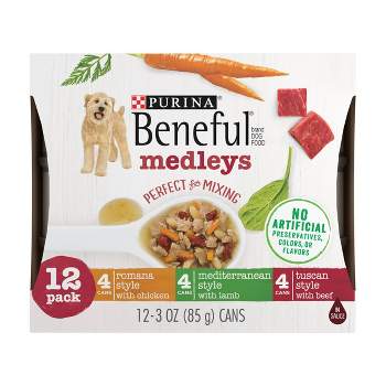 Purina Beneful Medleys Tuscan, Romana & Mediterranean Styles with Chicken, Beef and Lamb Flavor Wet Dog Food - 3oz/12ct Variety Pack