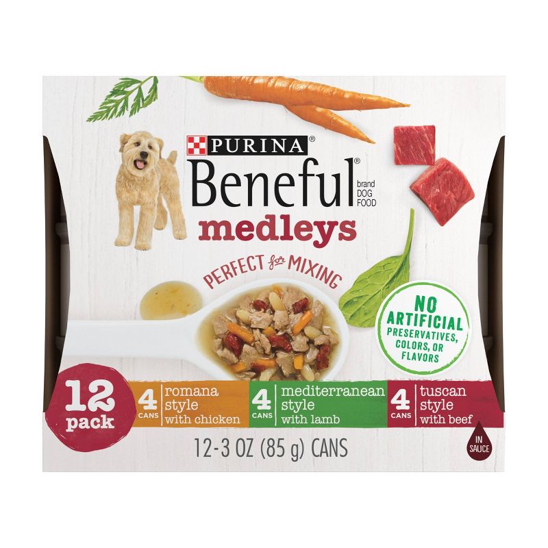 Purina Beneful Medleys Tuscan, Romana &#38; Mediterranean Styles with Chicken, Beef and Lamb Flavor Wet Dog Food - 3oz/12ct Variety Pack, 1 of 7