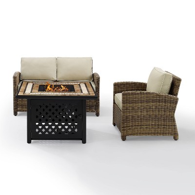 Crosley 3pc Bradenton Steel Outdoor Patio Fire Pit Furniture Set Tan/Brown