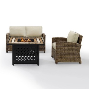 Crosley 3pc Bradenton Steel Outdoor Patio Fire Pit Furniture Set Tan/Brown - 1 of 4