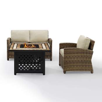Crosley 3pc Bradenton Steel Outdoor Patio Fire Pit Furniture Set Tan/Brown
