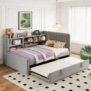 Luxystar Twin Size Upholstered Daybed with Trundle, Flip-Top Storage, Shelves and Charging Station - 1 of 4