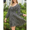 Women's Puff Long Sleeve Wrap Smocked Waist Chiffon Leopard Print Mini Dress - 2 of 4