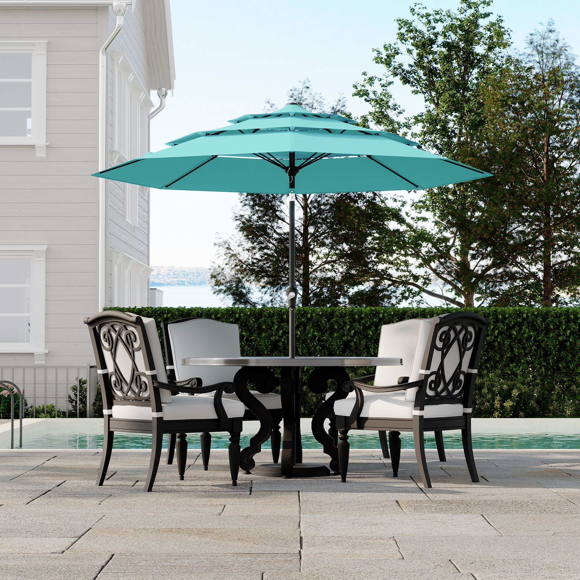 Outdoor 3 Tier Vented Large Market Table Umbrella, 9FT Patio 3 Tier Umbrella Canopy, Heavy Duty Patio Umbrellas 3 Tiers, 8 Ribs, Hand Crank