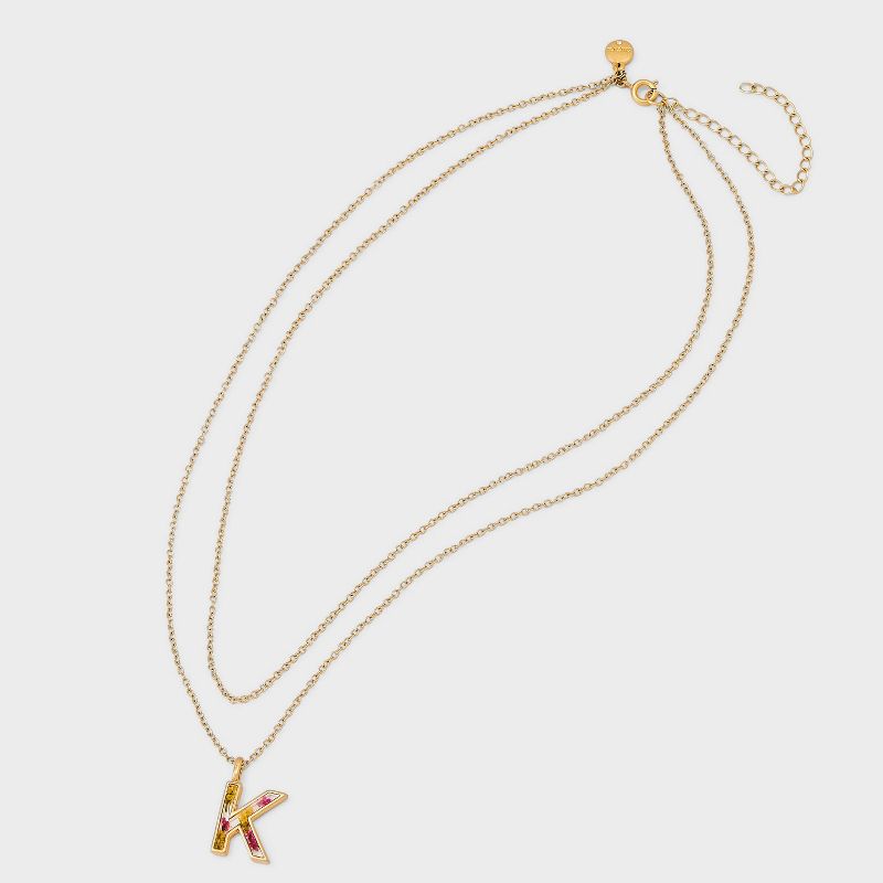Bella Uno Bellissima Silver Plated Flower Pressed Initial Multi-Strand Necklace - Gold, 3 of 5