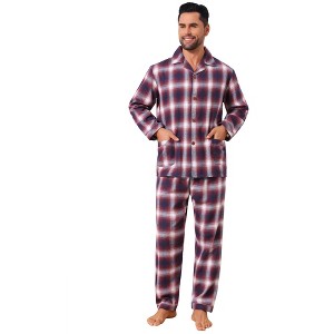 INSPIRE CHIC Men's Two Pieces Long Sleeve  Button Down Checked Plaid Pajamas Set - 1 of 4