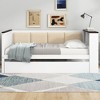 Twin/Full Size Daybed with Upholstered Backrest, Wood Sofa Bed Frame Platform Bed with USB Ports, Trundle & Storage Shelves, White - ModernLuxe - 2 of 4