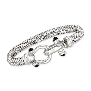 Ross-Simons Italian Sterling Silver Horsebit Bracelet With Black Onyx - 1 of 4