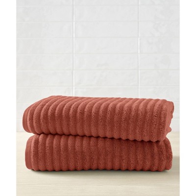 2pc Mason Low Twist Ribbed Bath Towel Set Terracotta Blue Loom 100 Cotton Heavyweight Machine Washable Target