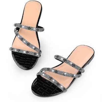 Perphy Women's Rhinestones Slippers Slip on Strappy Flat Sandals