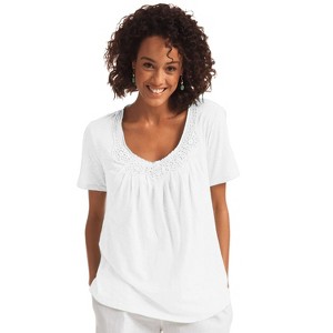 Woman Within Plus Size Crochet-Trim Knit Top - 1 of 4