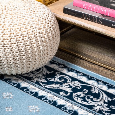Blue and Navy Synthetic French Border 8' x 10' Area Rug