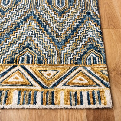Blue and Gold Handmade Tufted Wool Runner Rug