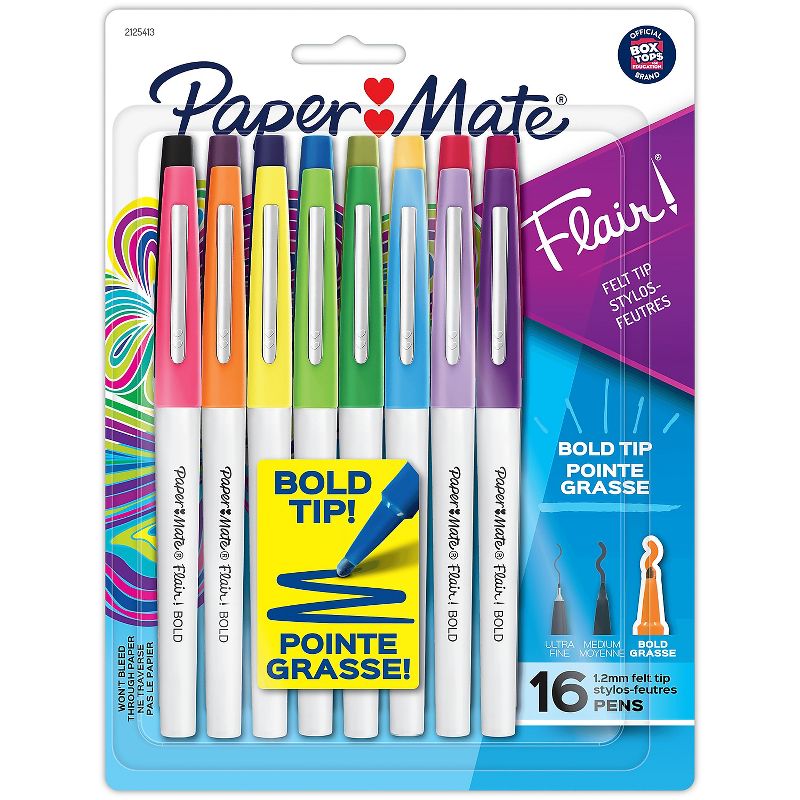 Paper Mate Flair Felt Tip Pens Bold Tip 1.2mm Assorted Colors 16/Pack (SAN2125413), 1 of 2