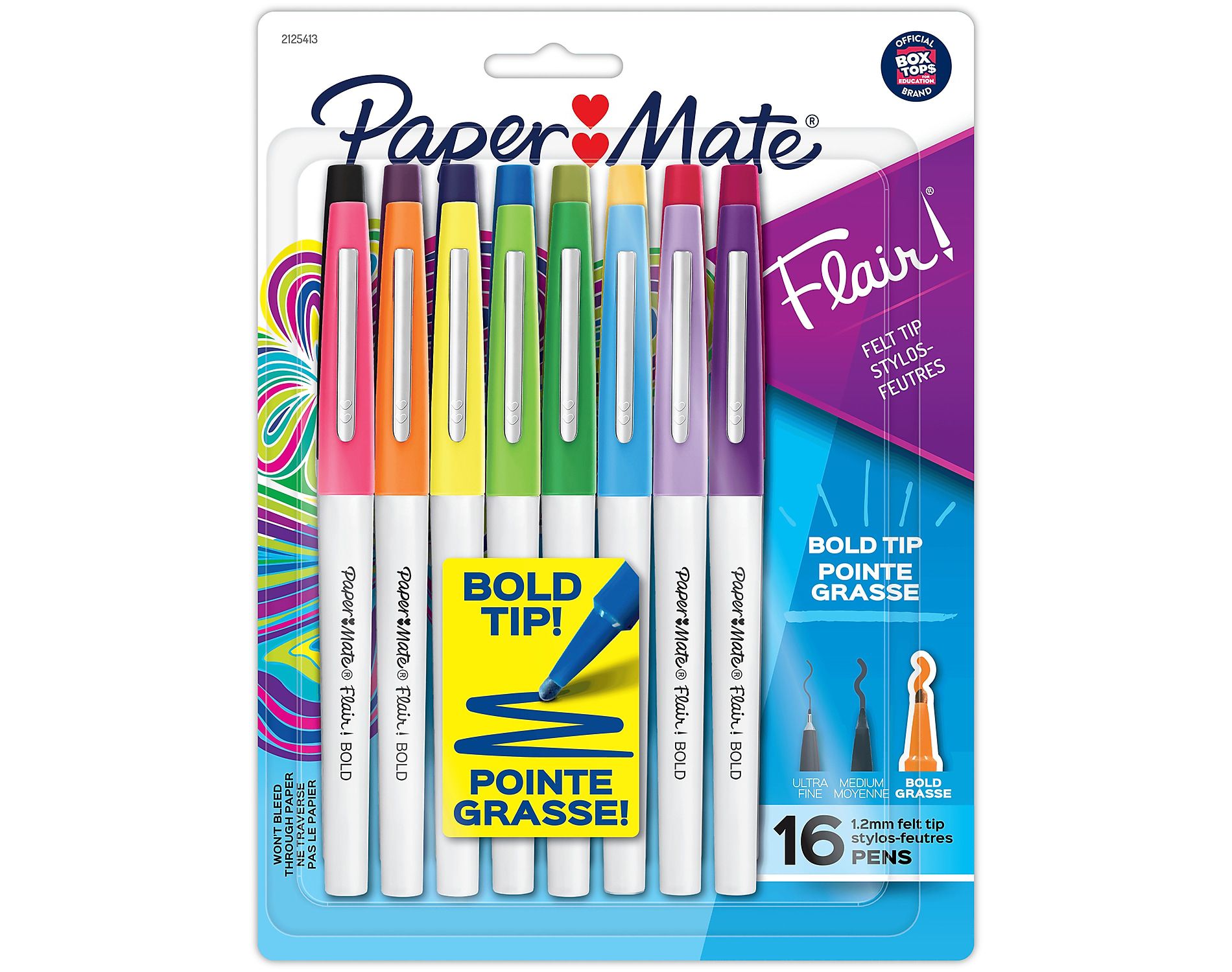 Paper Mate Flair Felt Tip Pens Bold Tip 1.2mm Assorted Colors 16/Pack (SAN2125413)