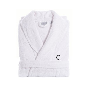 Linum Home Textiles 100% Turkish Cotton Adult Personalized Terry Bathrobe in Black Bookman Font - 1 of 3