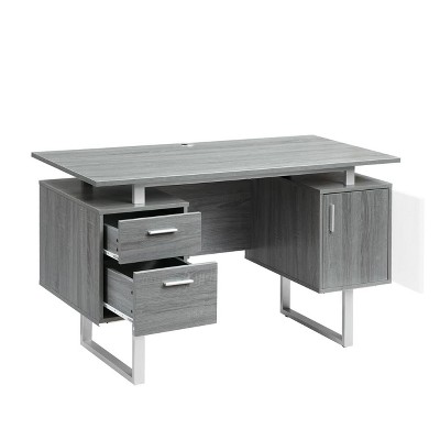 Sleek Modern Gray MDF Office Desk with Drawers and Filing Cabinet