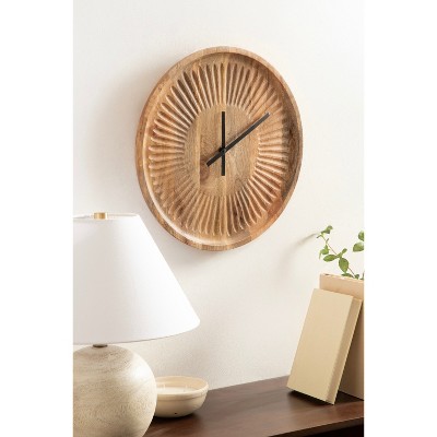 Grear Natural Wood Minimalist Round Wall Clock, 17-Inch Diameter