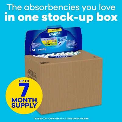 Tampax Pearl Tampons Trio Pack with Plastic Applicator and LeakGuard Braid - Light/Regular/Super Absorbency - Unscented - 94ct