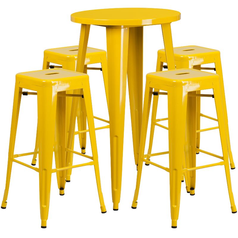 Merrick Lane Patio Set with Table and Backless Stools - Powder Coated Metal Frames for Indoor and Outdoor Use, 1 of 7