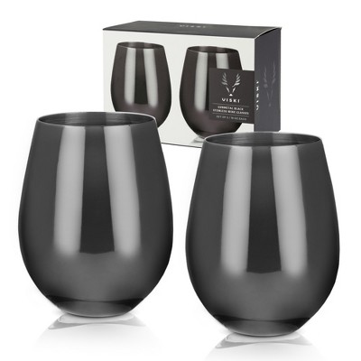 Viski Silver Wine Glasses, Stemless Wine Glass Set, Stainless Steel with  Copper Finish, 18 Ounces, Set of 2, Silver