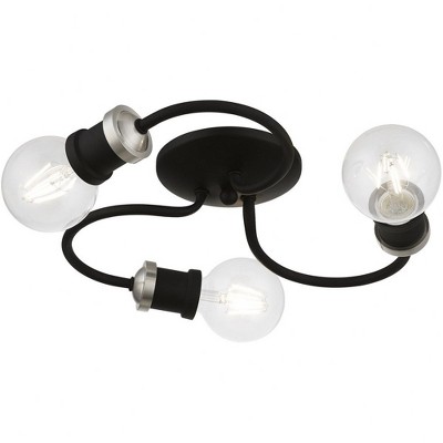Black and Brushed Nickel 3-Light Flush Mount Ceiling Fixture