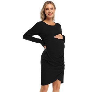 LXT- Womens Maternity  Irregular Ruched Bodycon Mini Dress - 1 of 4