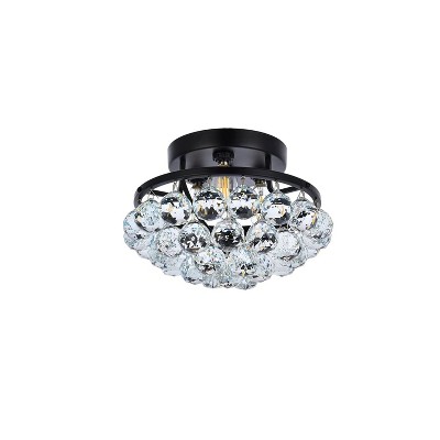 Corona 10" Matte Black and Crystal Flush Mount Light