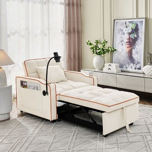 NicBex Modern Pull Out Sofa Bed Velvet Convertible Single Sofa with Adjustable Back, USB Port and Swivel Phone Stand for Living Room - 1 of 4