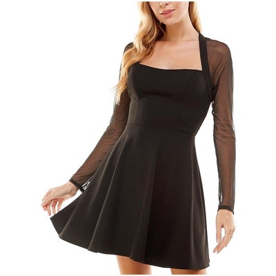 City Studio Womens Sheer Long Sleeve Fit & Flare Dress, Black, 7/8