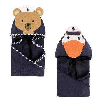 Hudson Baby Infant Boy Cotton Animal Face Hooded Towel Bundle Set, Sailor Bear Pelican, One Size