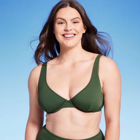 Women's Retro Ribbed Underwire Bikini Top - Shade & Shore™ Dark Green 36DD